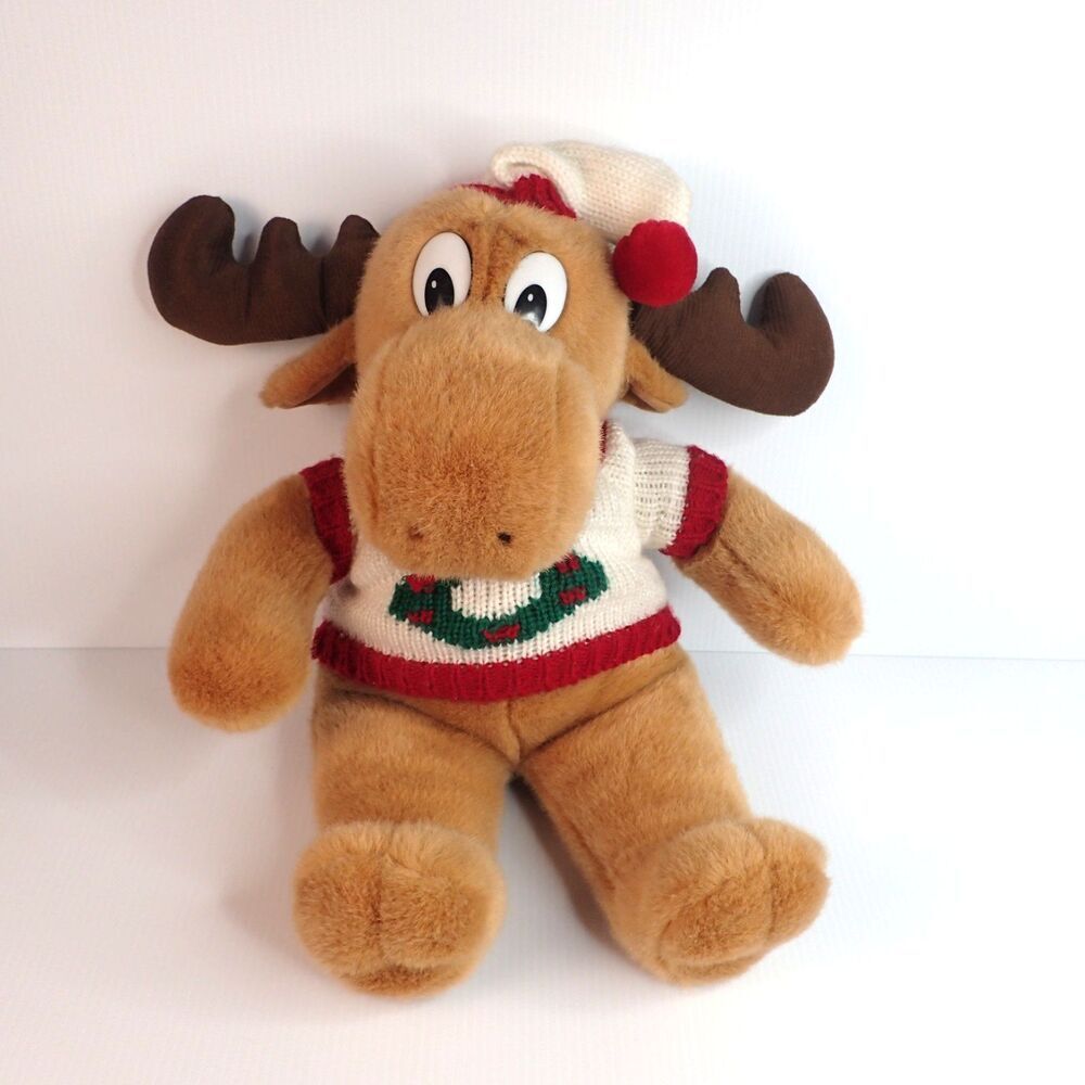 Golden Bear Co. 19" Moose With Christmas Knit Hat & Sweater